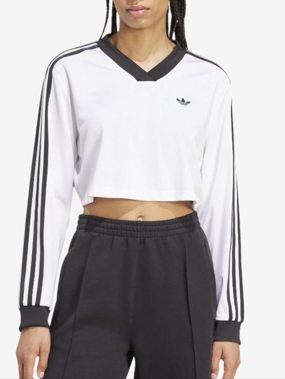 Adidas Adicolor Soccer Jacquard Crop Long-Sleeve Top White Black L